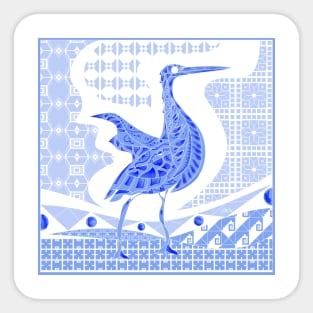 egret bird in talavera nest in mexican pattern art ecopop in blue light Sticker